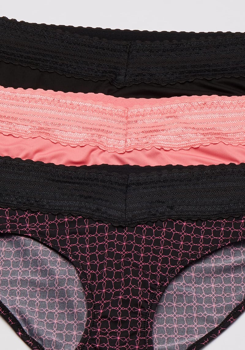 Warner's womens Blissful Benefits No Muffin With Lace 3 Pack Hipster Panties, Black/Flamingo Pink/Miami Pink Octagon, Large US - Image 4